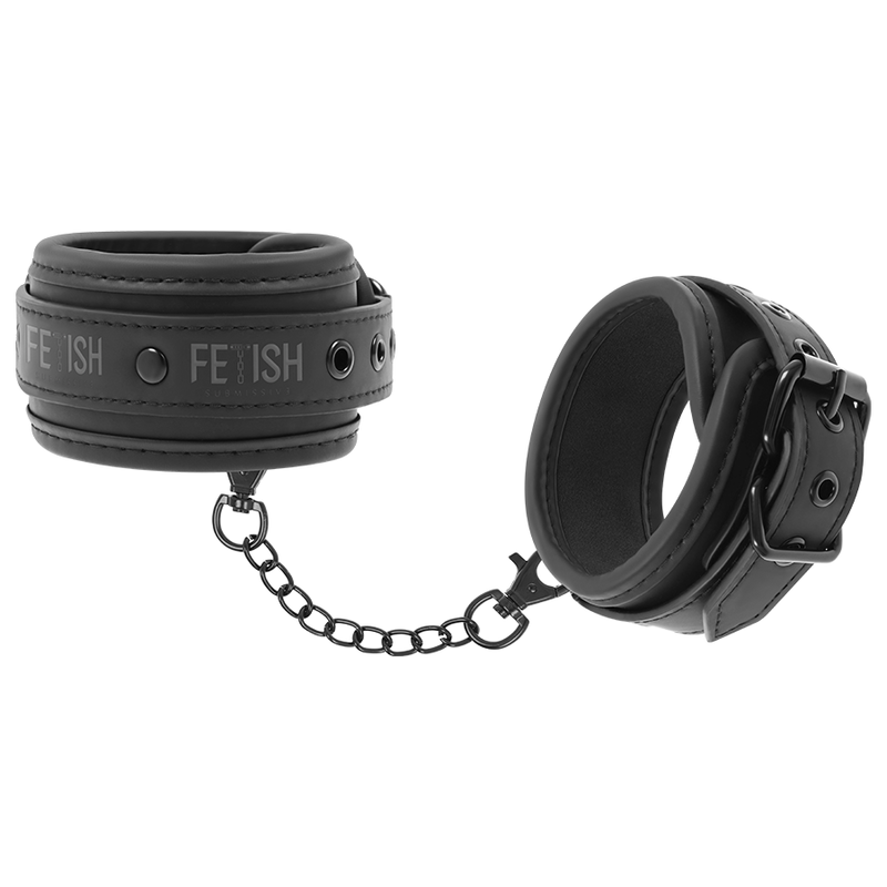 Esposas de tobillos de cuero vegano con forro de neopreno, marca FETISH SUBMISSIVE BONDAGE, para restricción y juego de BDSM.