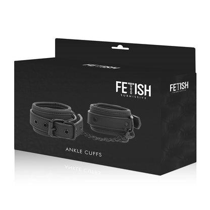Esposas para tobillos de cuero vegano con forro de neopreno de la marca Fetish Submissive Bondage, para BDSM y juegos de restricción.