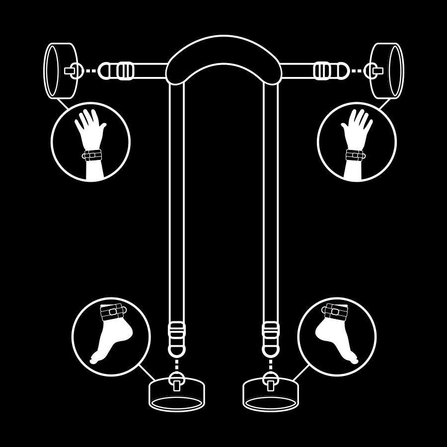 Posición de dominio FETISH SUBMISSIVE con 4 esposas de neopreno, accesorios de bondage para juegos de restricción y sumisión.