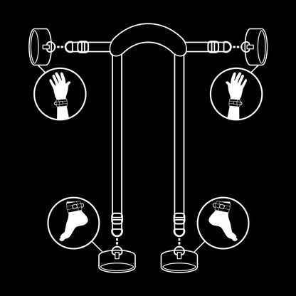 Posición de dominio FETISH SUBMISSIVE con 4 esposas de neopreno, accesorios de bondage para juegos de restricción y sumisión.