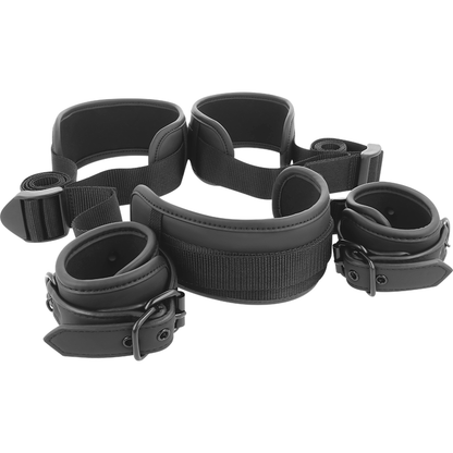 Imagen de la posición master de la marca FETISH SUBMISSIVE BONDAGE con 4 esposas de neopreno para juegos de rol y bondage.