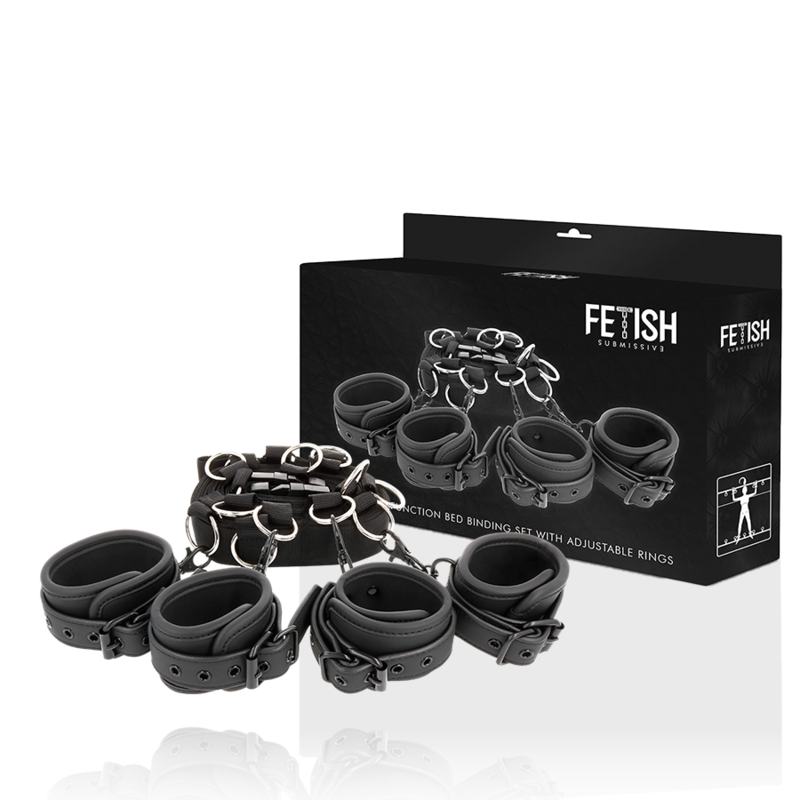 Set de ataduras para cama FETISH SUBMISSIVE BONDAGE con forro de neopreno, elegante y resistente para juego de dominación y sumisión.