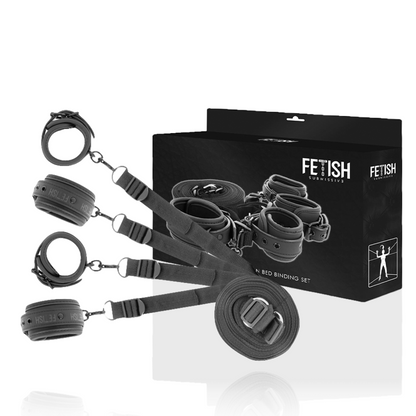 Set de esposas y ataduras con forro de neopreno de la marca FETISH SUBMISSIVE BONDAGE, diseñado para juegos de restricción y BDSM.