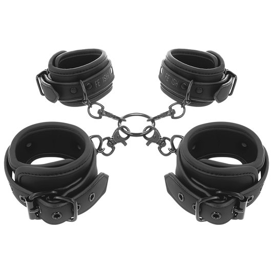 Set de esposas para manos y tobillos FETISH SUBMISSIVE Bondage con forro de neopreno, ideal para juegos de restricción.