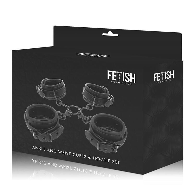 Set de esposas para manos y tobillos FETISH SUBMISSIVE BONDAGE con forro de neopreno, ideal para juegos de restricción y sumisión.