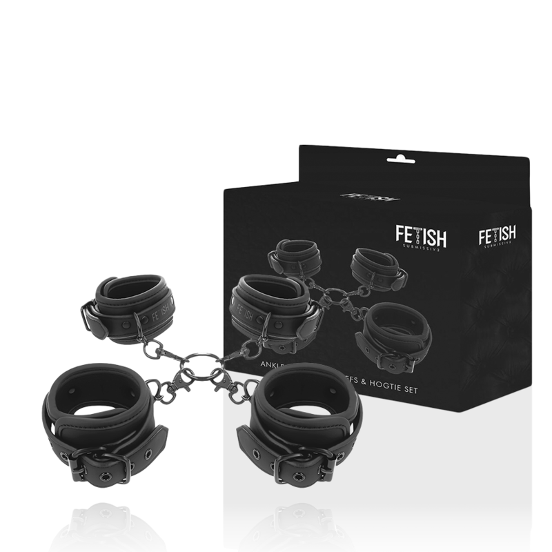 Set de esposas para manos y tobillos de neopreno de la marca FETISH SUBMISSIVE BONDAGE, con forro para mayor comodidad.