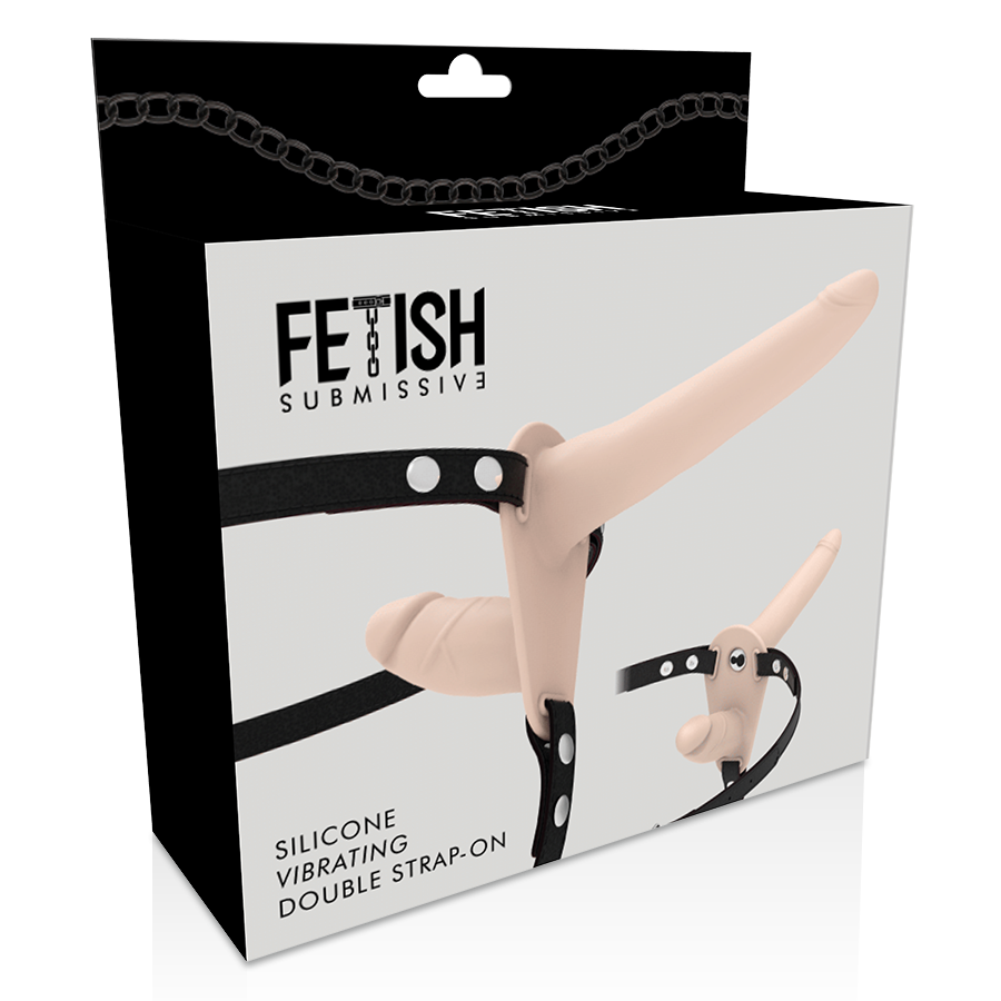 Arnés Fetish Submissive Harness con vibrador doble penetración y acabado en Flesh Up, diseñado para experiencias íntimas.