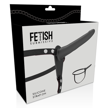 Arnés de silicona negro FETISH SUBMISSIVE HARNESS, de 15 cm, con diseño ajustable para uso sensual y de dominación.