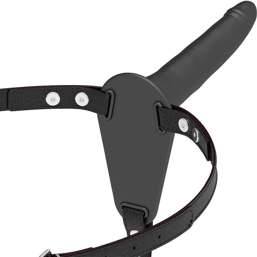 Arnés de silicona negro Fetish Submissive Harness de 15 cm, muestra el diseño ajustable y cómodo para uso sexual.