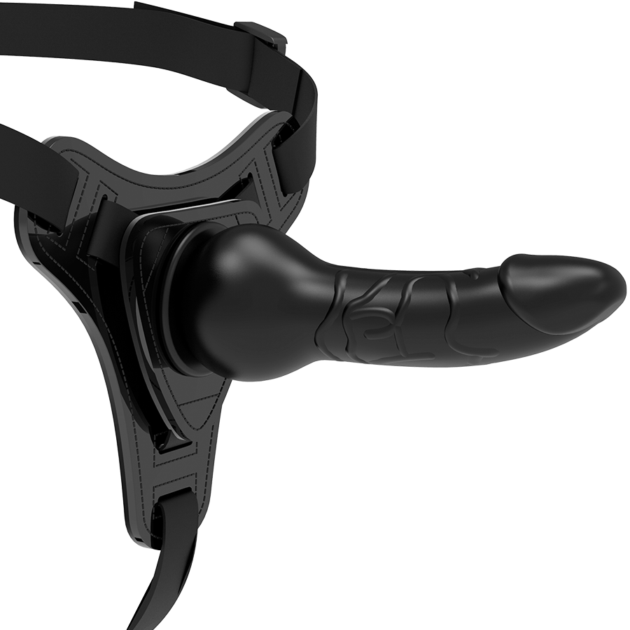 Arnés de silicona negro realista de 16 cm de la marca Fetish Submissive Harness, con diseño ajustado y detalles realistas.