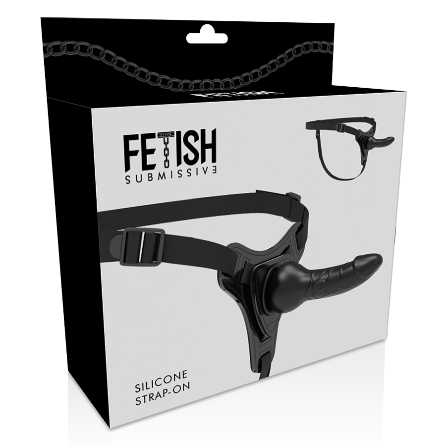 Arnés de silicona negro realista de 16 cm de la marca FETISH SUBMISSIVE HARNESS, con diseño ajustado y detalles realistas.