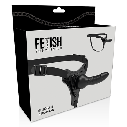 Arnés de silicona negro realista de 16 cm de la marca FETISH SUBMISSIVE HARNESS, con diseño ajustado y detalles realistas.