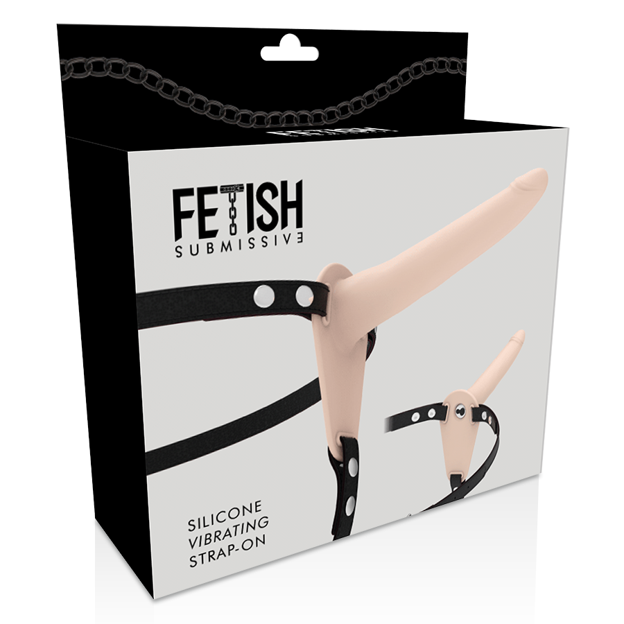 Vibrador de silicona Flesh de 15 cm en arnés Fetish Submissive Harness, diseñado para estimulación y placer.