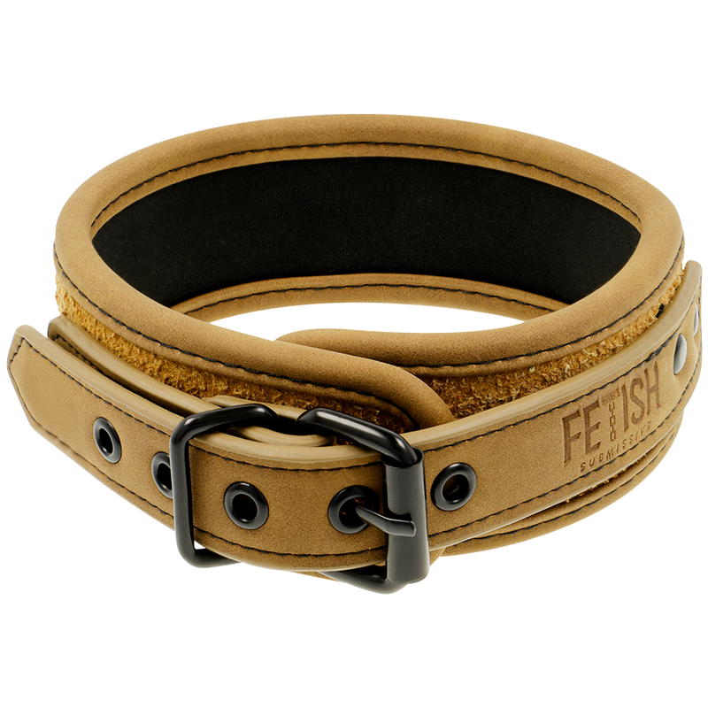 Collar con cadena de la marca FETISH SUBMISSIVE ORIGIN, forro de neopreno, diseño para juego de roles y BDSM, en color negro.