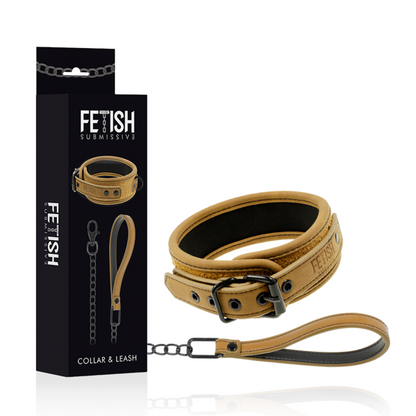 Collar con cadena de la marca FETISH SUBMISSIVE ORIGIN, forro de neopreno, diseñado para juegos de restricción y dominación.