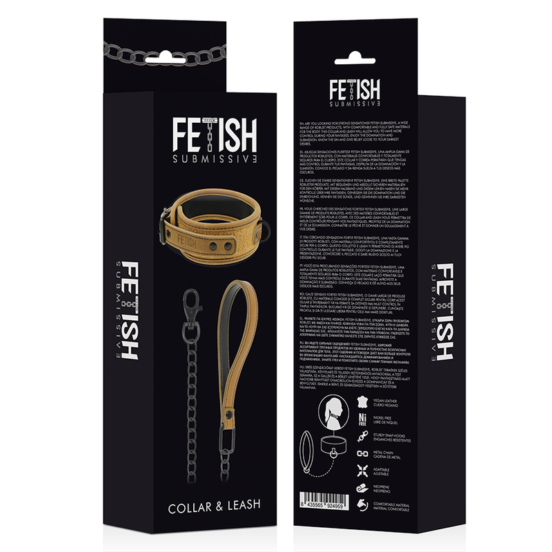Collar con cadena de la marca Fetish Submissive Origin, forro de neopreno, diseño para juegos de dominación y sumisión.