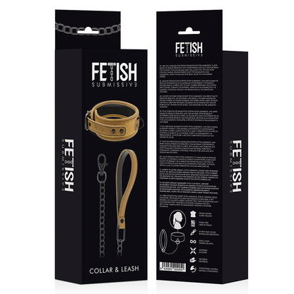 Collar con cadena de la marca Fetish Submissive Origin, forro de neopreno, diseño para juegos de dominación y sumisión.