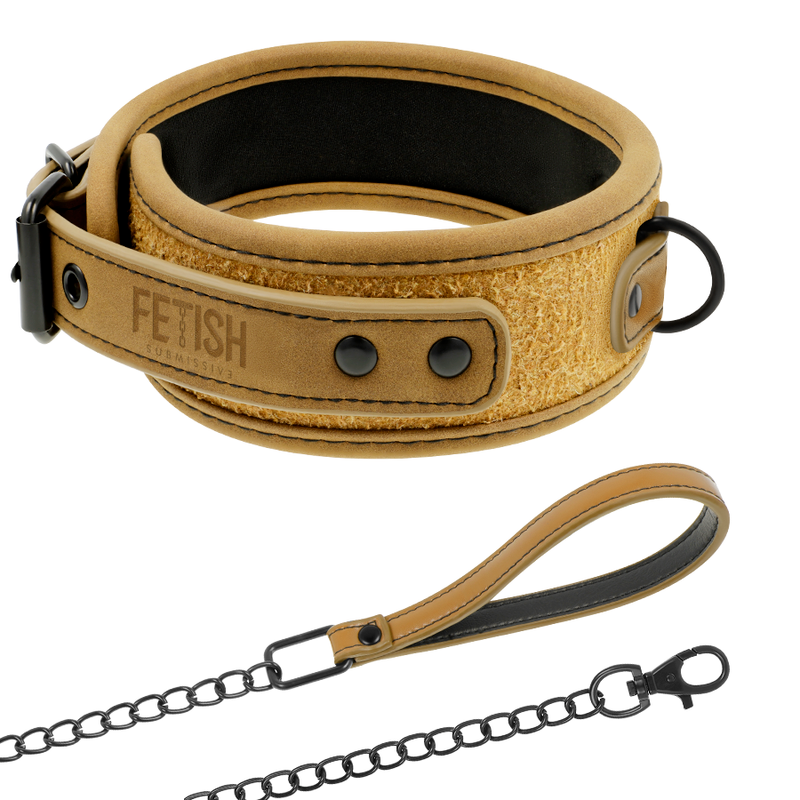 Collar con cadena de la marca Fetish Submissive Origin, forro de neopreno, diseño para juegos de dominación y sumisión.