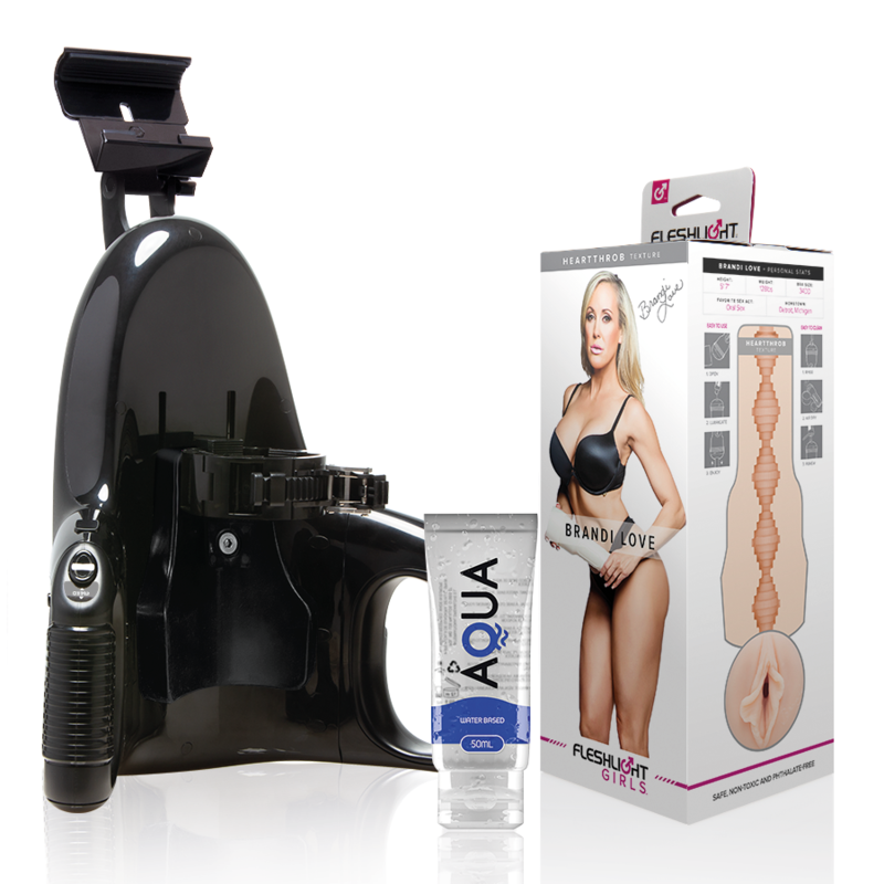 Fleshlight Girls Brandi Love con vagina, lanzador universal y lubricante Aqua Quality de 50 ml, para uso íntimo.