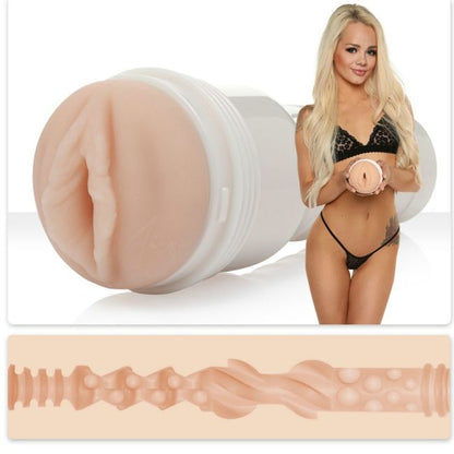 Fleshlight Girls Elsa Jean, accesorio de juguete sexual con diseño de vagina realista, en color rosa y detalles anatómicos.