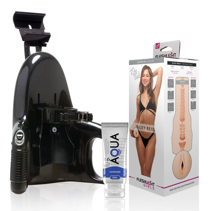 Fleshlight Girls Riley Reid Utopia con lanzamiento universal y lubricante Aqua Quality de 50 ml, imagen del producto.