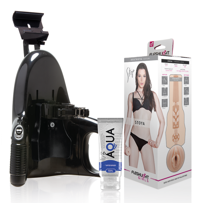 Fleshlight Girls Vagina Stoya Destroya con Universal Launch y lubricante Aqua Quality 50ml, simulador de sexo realista