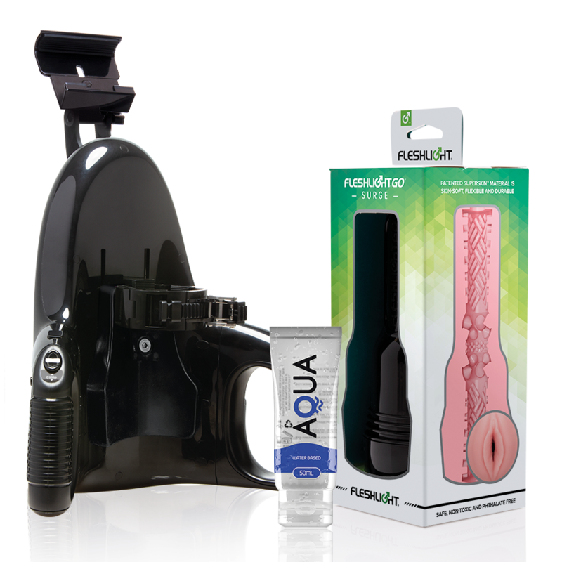 Fleshlight Go Pink Lady Surge con vagina, lanzador universal y lubricante Aqua Quality 50 ml, para uso con juguetes sexuales.