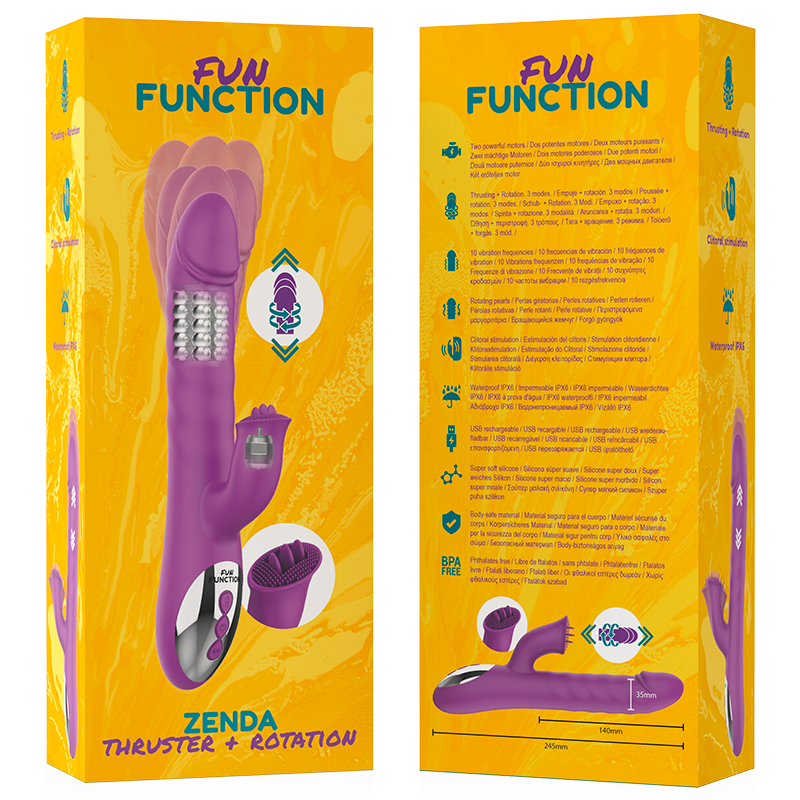 Paleta de skate Fun Function Zenda Thruster y Rotation con diseño colorido y perfil bajo para trucos y estilo urbano.