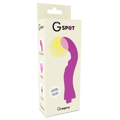 Vibrador G-SPOT Gregory en color violeta, diseñado para estimulación, con forma ergonómica y tamaño compacto.