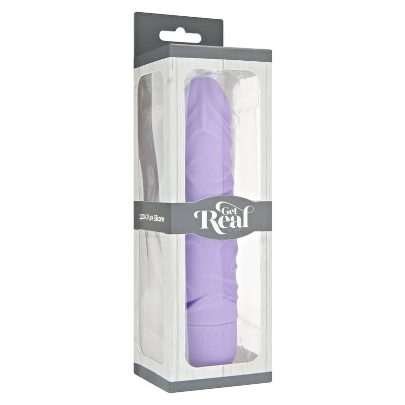 Vibrador clásico original GET REAL en color morado, con diseño ergonómico y suave textura, para uso personal.