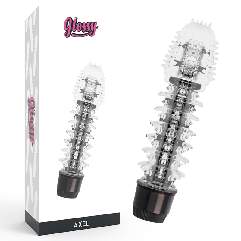 Vibrador negro GLOSSY Axel con acabado brillante y diseño ergonómico, para uso íntimo y placer sensual.
