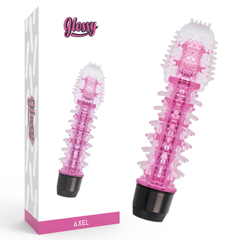 Vibrador rosa GLOSSY Axel con acabado brillante y diseño elegante para placer personal.