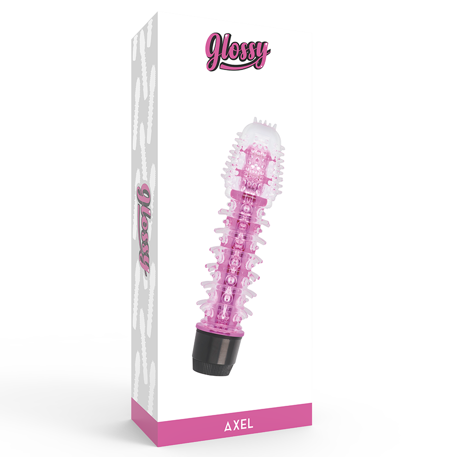 Vibrador rosa GLOSSY Axel con acabado brillante, diseñado para estimulación y placer personal.