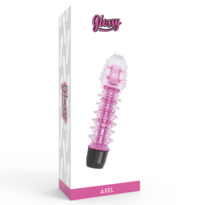 Vibrador rosa GLOSSY Axel con acabado brillante, diseñado para estimulación y placer personal.