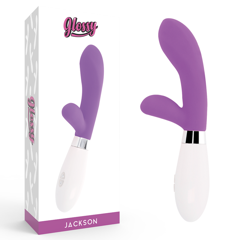 Conejito de peluche lila GLOSSY Jackson Rabbit, con acabado brillante y suave textura.