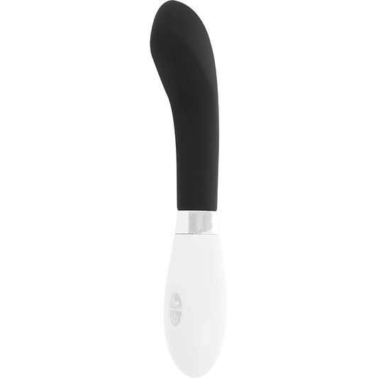 Vibrador negro GLOSSY JOHN con acabado brillante y diseño ergonómico para uso personal.