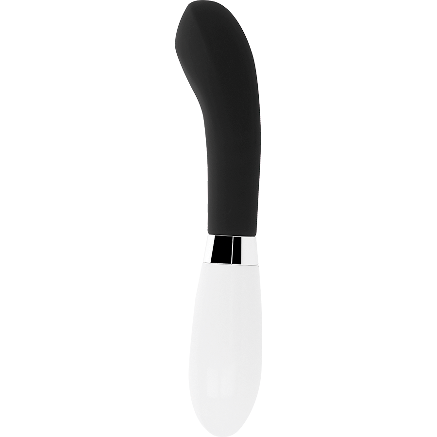 Vibrador negro GLOSSY JOHN con acabado brillante y diseño ergonómico, ideal para placer y estimulación personal.