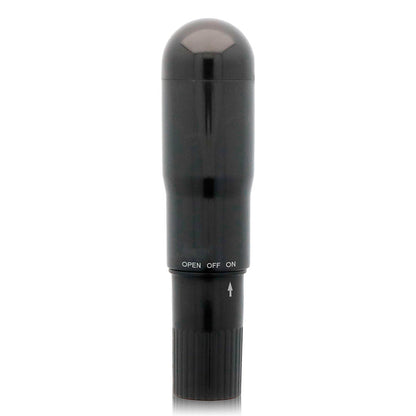 Vibrador de bolsillo negro de la marca GLOSSY, con acabado brillante y tamaño compacto para uso personal.