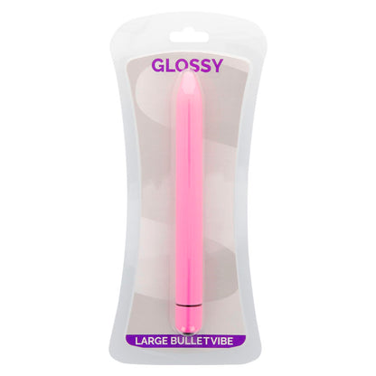 Vibrador rosa intenso de tamaño compacto de la marca GLOSSY, con acabado brillante y diseño ergonómico.