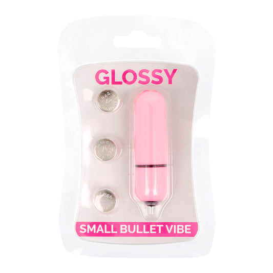 Vibrador pequeño rosa GLOSSY, con acabado brillante y compacto, diseñado para estimulación personal.