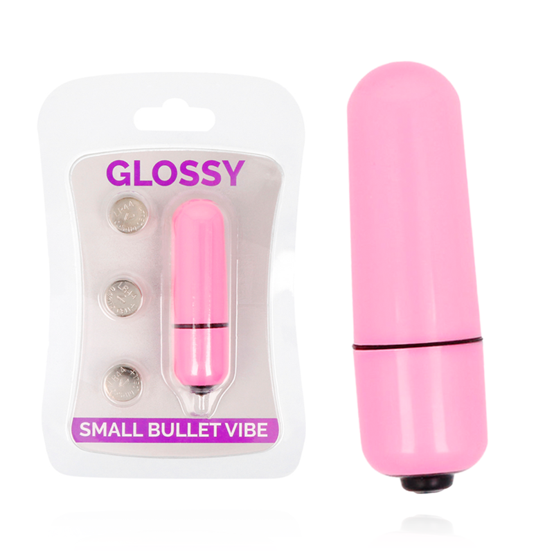 Vibrador pequeño rosa intenso de la marca GLOSSY, con acabado brillante y diseño compacto para placer personal.