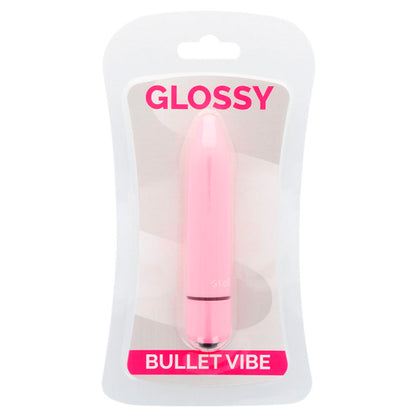 Vibrador rosa delgado de la marca GLOSSY con acabado brillante, diseñado para estimulación íntima femenina.