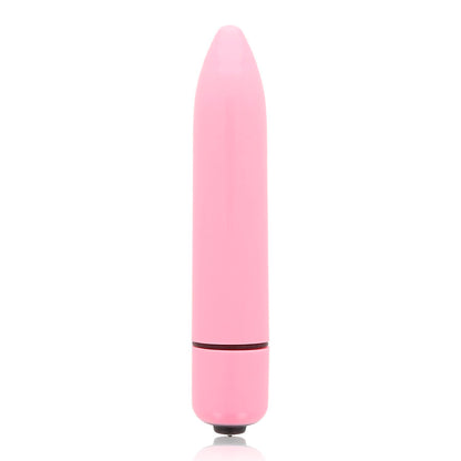 Vibrador rosa delgado GLOSSY, acabado brillante, diseñado para placer y comodidad, en un fondo neutro.
