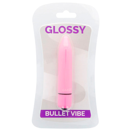 Vibrador fino de color rosa intenso de la marca Glossy, con acabado brillante y diseño elegante para placer personal.