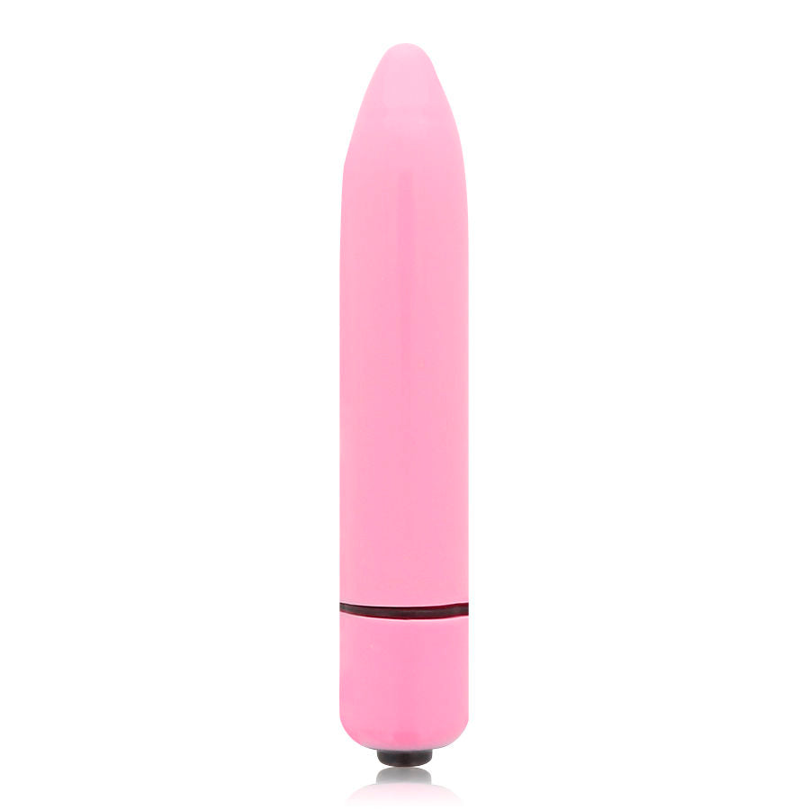 Vibrador rosa intenso de tamaño delgado de la marca Glossy, con acabado brillante y diseño ergonómico.
