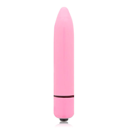 Vibrador rosa intenso de tamaño delgado de la marca Glossy, con acabado brillante y diseño ergonómico.
