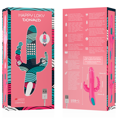 Vibrador HAPPY LOKY Donald con estimulación anal, punto G y clítoris, compatible con WatchMe Wireless Technology, en color negro