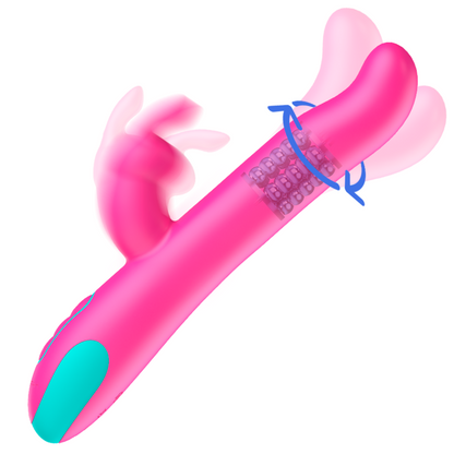 Vibrador y rotador con tecnología inalámbrica WatchMe de la marca HAPPY LOKY, modelo Pluto con diseño de conejo.