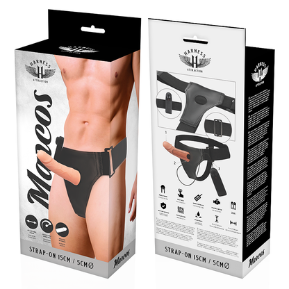Arnés Attraction con vibrador de 15 cm y 5 cm, arnés hueco de marca HARNESS ATTRACTION, para placer y estimulación.