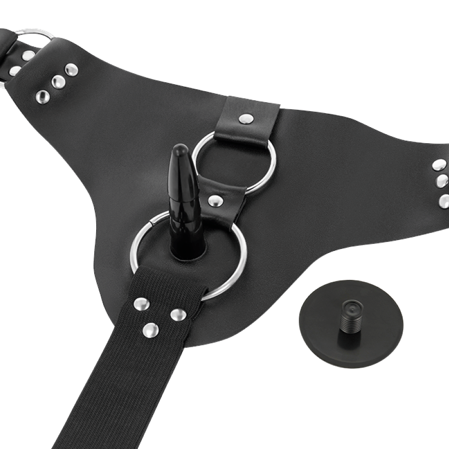 Arnés Murdock de HARNESS ATTRACTION con correas ajustables de 19.8 y 15 cm, ancho de 4 cm, en color negro.